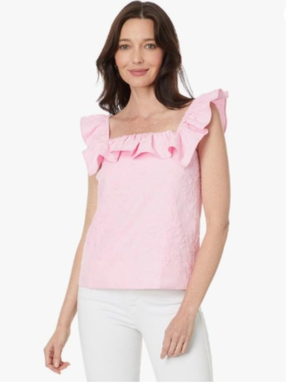 Lilly Pulitzer Zoya Ruffle Top, Conch Shell Pink | Size 2